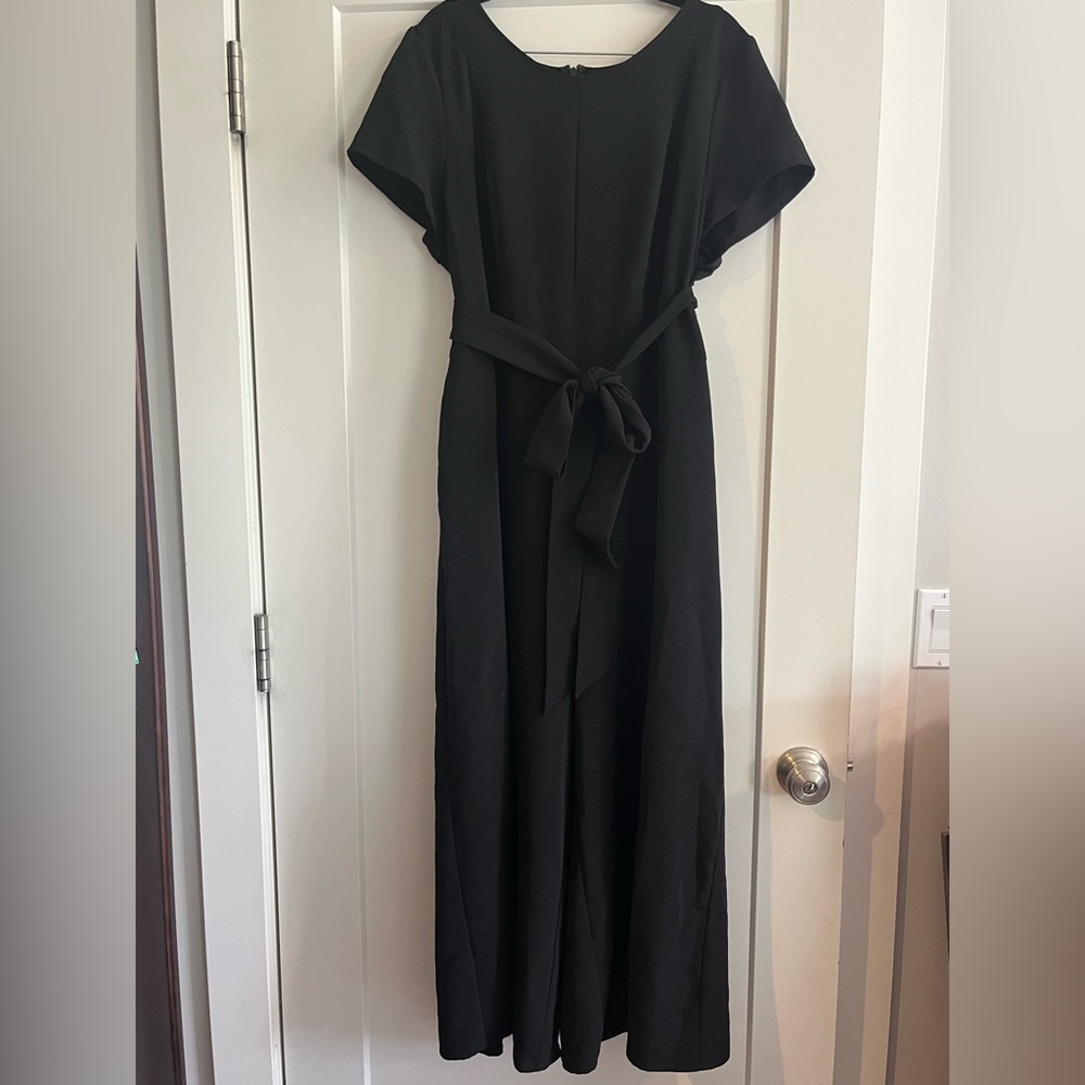 Elegant Black Jumpsuit with Tie Waist 18W